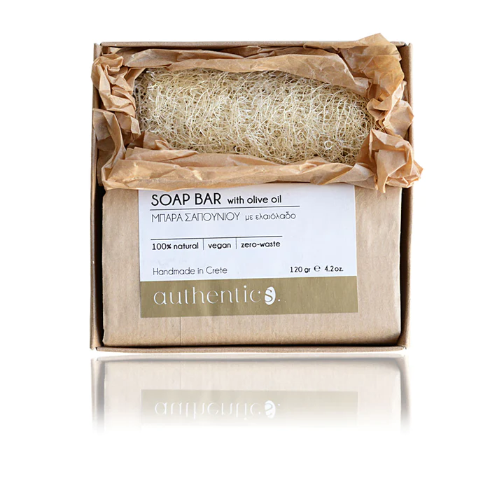 GIFT SET ΣΑΠΟΥΝΙ ΑΠΟ ΕΛΑΙΟΛΑΔΟ ΚΑΙ ΛΕΥΚΟ ΚΡΑΣΙ KAI ΛΟΥΦΑ 