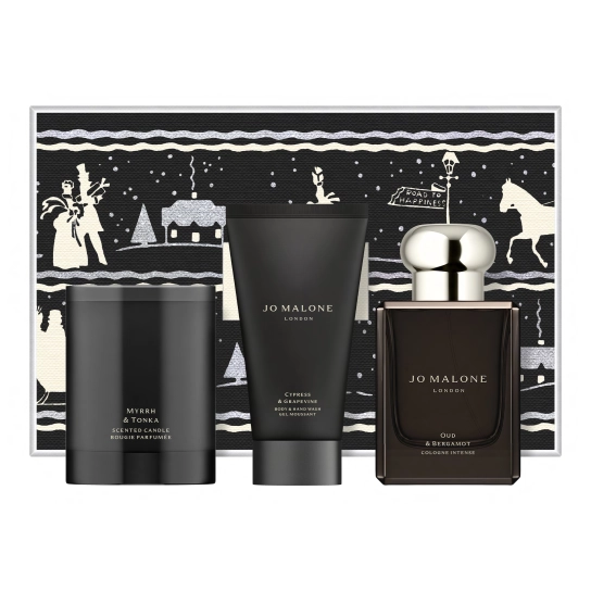 COLOGNE INTENSE TRIO Oud & Bergamot Cologne Intense, Cypress & Grapevine Body & Hand Wash, Myrrh & Tonka Travel Candle