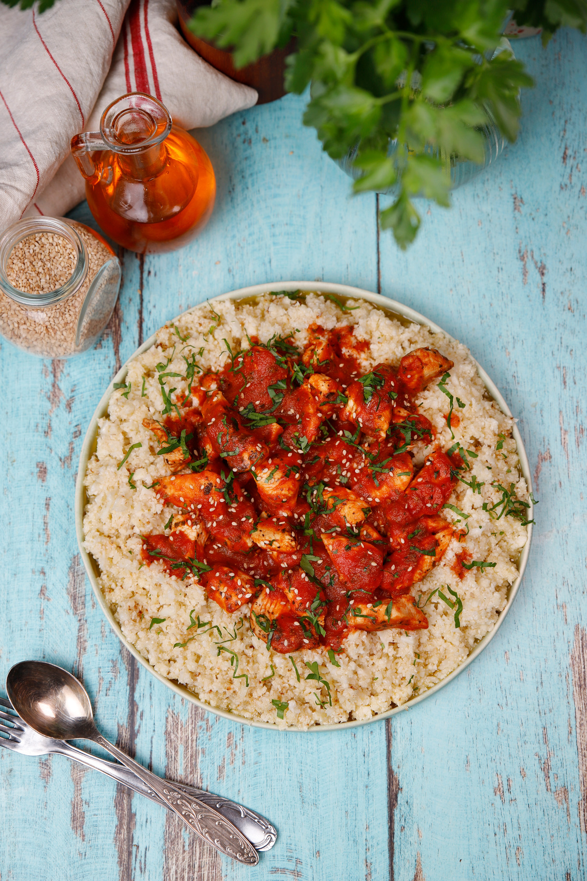 κοτόπουλο ρύζι κουνουπίδι 